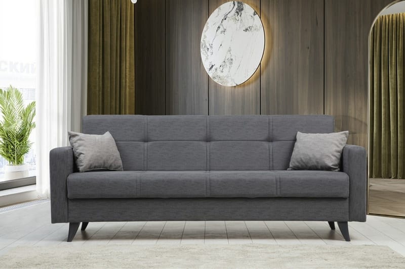 Darcia 3-seters Sovesofa 55x183 cm med Oppbevaring i Stoff - Grå - Møbler - Sofaer - Sovesofaer - 3 seters sovesofa