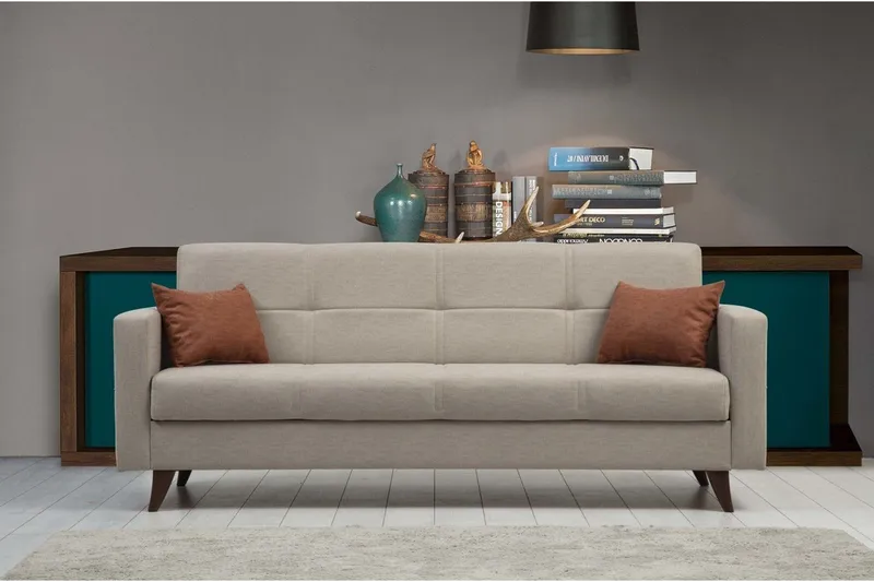 Darcia 3-seters Sovesofa 75x183 cm med Oppbevaring i Stoff - Beige - Møbler - Sofaer - Sovesofaer - 3 seters sovesofa