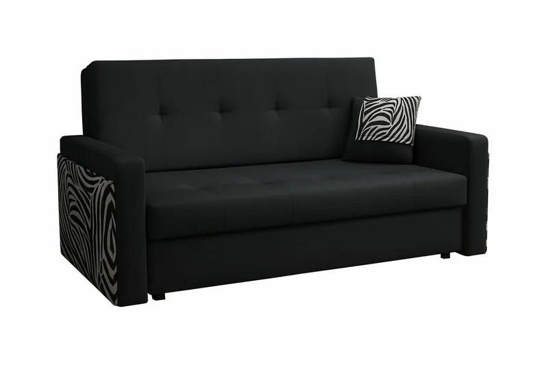 Denegal 3-seter Uttrekkbar Sovesofa 130x196 cm med Oppbevaring i Kunstlær, Sort