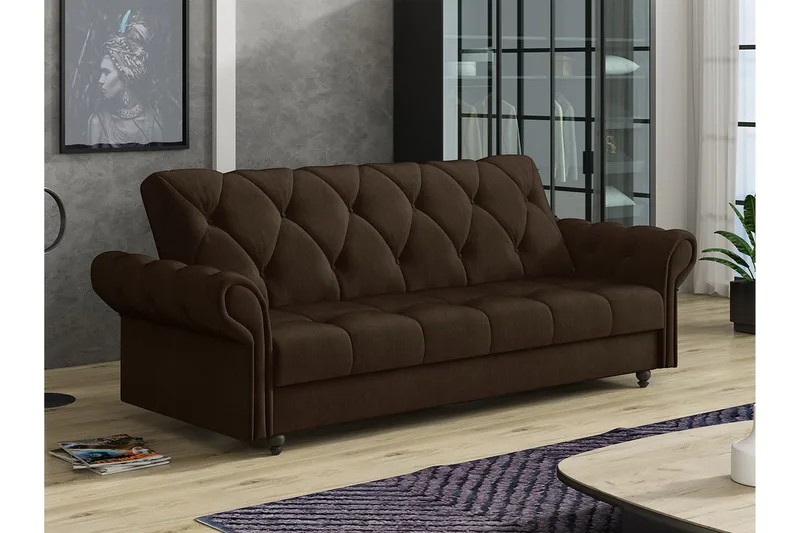 Denegal 3-seters Sovesofa - Mørkebrun - Møbler - Sofaer - Sovesofaer - 3 seters sovesofa
