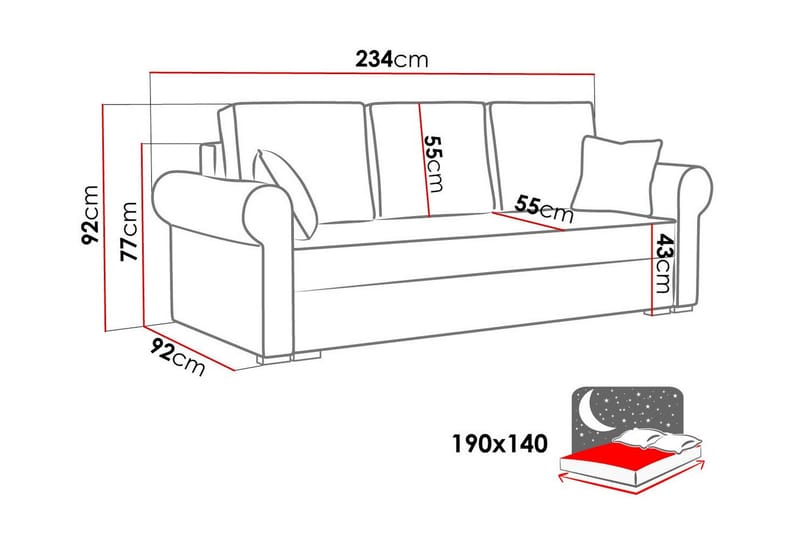 Denegal 3-sits Bäddsoffa beige - Møbler - Sofaer - Sovesofaer - 3 seters sovesofa