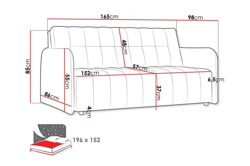 Denegal 3-sits Bäddsoffa NO_BRAND Brown - Møbler - Sofaer - Sovesofaer - 3 seters sovesofa