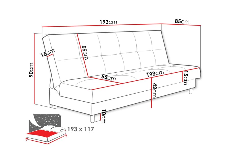 Denegal 3-sits Bäddsoffa NO_BRAND Yellow - Møbler - Sofaer - Sovesofaer - 3 seters sovesofa