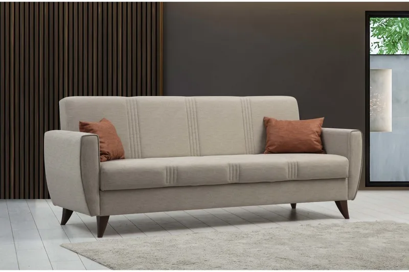 Dewan 3-seter Sovesofa 96x183 cm med Oppbevaring i Lin - Beige - Møbler - Sofaer - Sovesofaer - 3 seters sovesofa