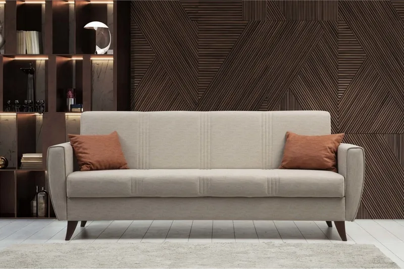 Dewan 3-seter Sovesofa 96x183 cm med Oppbevaring i Lin - Beige - Møbler - Sofaer - Sovesofaer - 3 seters sovesofa