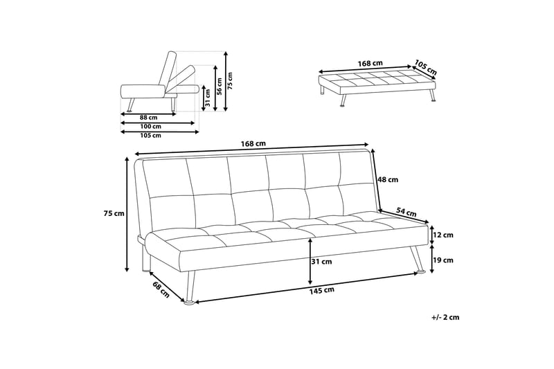 Divansofa Hasle 168 cm - Beige | Grå - 3 seters sovesofa