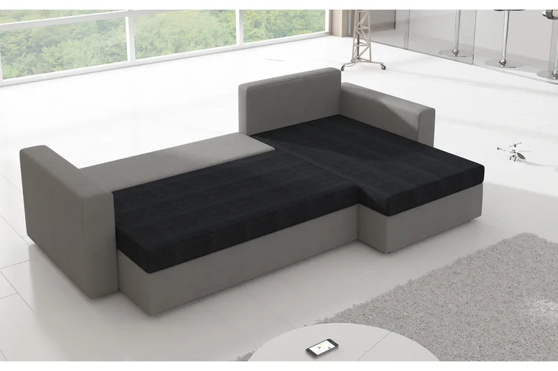 Eguino 3-seter Venstre Hjørnesovesofa 125x195 cm med Oppbevaring i Stoff - Mellomgrå - Møbler - Sofaer - Sovesofaer - Sovesofa divan