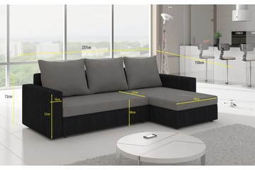 Eguino 3-seters Høyre Hjørnesovesofa i Stoff med Kunstskinnunderstell - Grå|Hvit - Møbler - Sofaer - Sovesofaer - Sovesofa divan