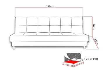 Enduro 3-seters Rektangulær Sovesofa 120x195 cm med Oppbevaring i Stoff - Grå - Møbler - Sofaer - Sovesofaer - 3 seters sovesofa