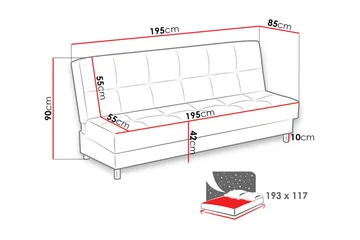 Enduro 3-seters Sovesofa 117x193 cm med Oppbevaring i Stoff - Antrasitt - Møbler - Sofaer - Sovesofaer - 3 seters sovesofa