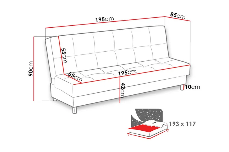 Enduro Sovesofa 195x85x90 cm - M øbler - Sofaer - Sovesofaer - 3 seters sovesofa
