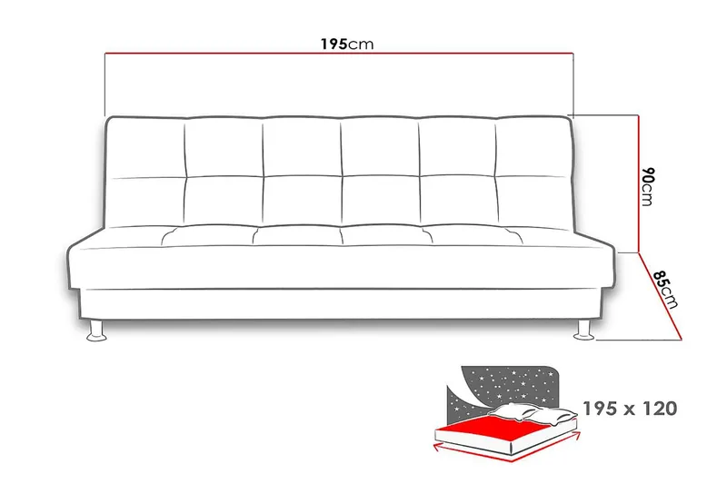 Enduro Sovesofa 195x85x90 cm - Møbler - Sofaer - Sovesofaer - 3 seters sovesofa