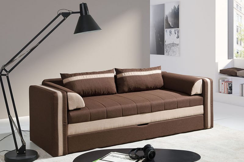 Euforia 3-seter Sovesofa 140x188 cm med Oppbevaring i Stoff - Brun - Møbler - Sofaer - Sovesofaer - 3 seters sovesofa
