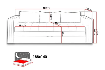 Euforia 3-seter Uttrekkbar Sovesofa 140x188 cm med Oppbevaring i Stoff - Antrasitt - Møbler - Sofaer - Sovesofaer - 3 seters sovesofa