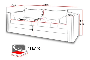 Euforia Sofa 222x75x77 cm - Møbler - Sofaer - Sovesofaer - 3 seters sovesofa