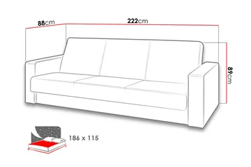 Gordia Sovesofa 222x88x89 cm - Grå - Møbler - Sofaer - Sovesofaer - 3 seters sovesofa