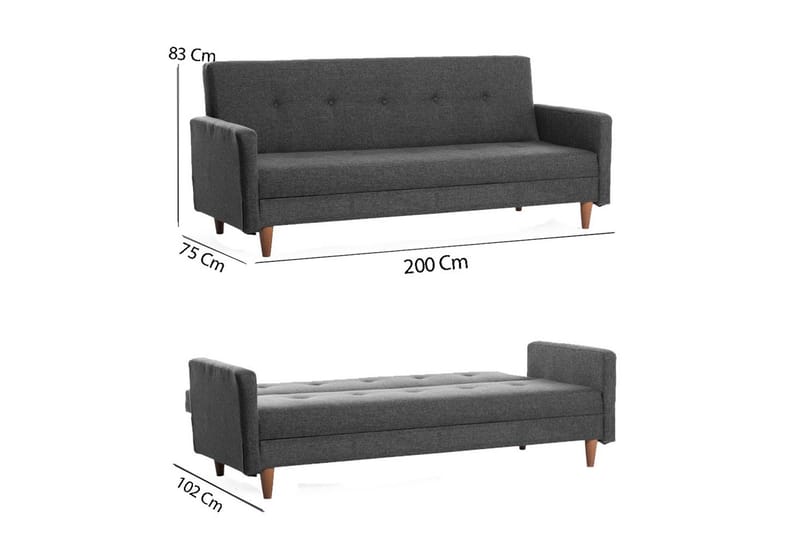 Hiko 3-seter Sovesofa 102x180 cm i Stoff - Antrasitt - Møbler - Sofaer - Sovesofaer - 3 seters sovesofa