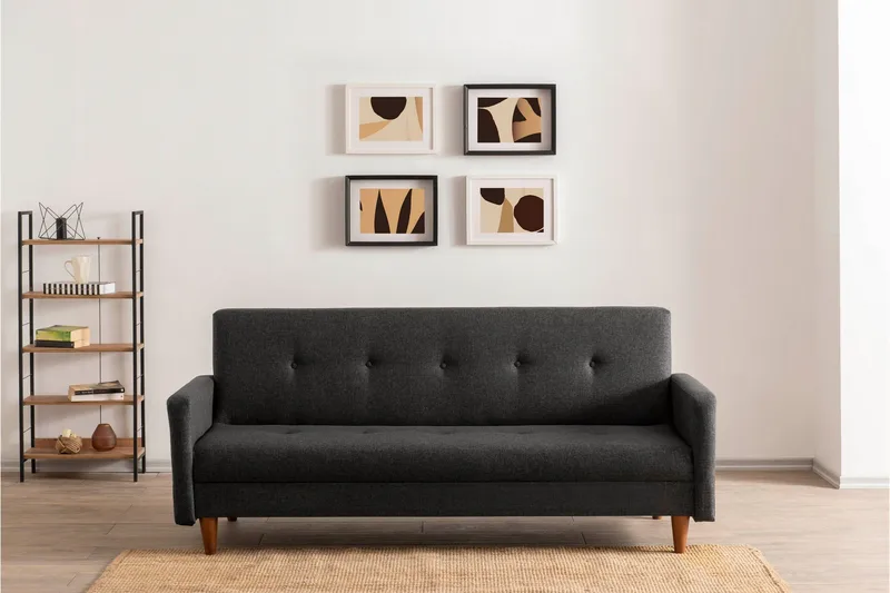 Hiko 3-seter Sovesofa 102x180 cm i Stoff, Antrasitt