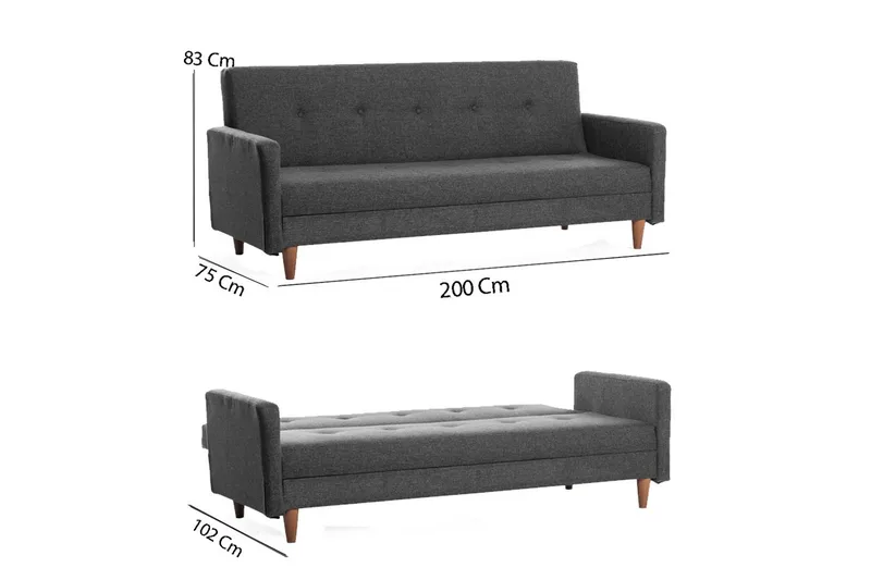 Hiko Sovesofa - Mørkegrå - Møbler - Sofaer - Sovesofaer - 3 seters sovesofa