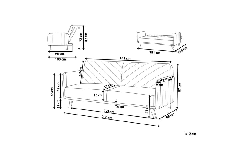 Induja 3-seters Sovesofa - Fløyel/Beige - Møbler - Sofaer - Sovesofaer - 3 seters sovesofa