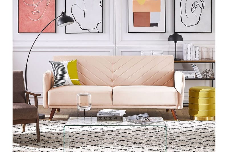 Induja 3-seters Sovesofa - Fløyel/Beige - Møbler - Sofaer - Sovesofaer - 3 seters sovesofa
