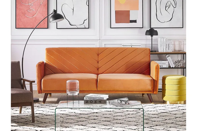 Induja 3-seters Sovesofa - Fløyel/Oransje - Møbler - Sofaer - Sovesofaer - 3 seters sovesofa