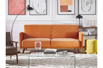 Induja 3-seters Sovesofa - Fløyel/Oransje - Møbler - Sofaer - Sovesofaer - 3 seters sovesofa