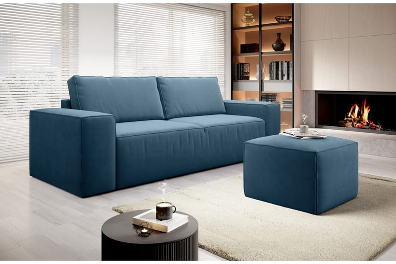 Kamli Sovesofa 3-seters med Oppbevaring - Blå - Møbler - Sofaer - Sovesofaer - 3 seters sovesofa