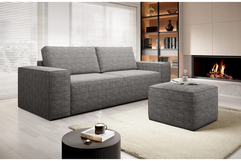 Kamli Sovesofa 3-seters med Oppbevaring - Grå - Møbler - Sofaer - Sovesofaer - 3 seters sovesofa