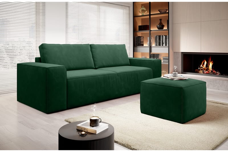 Kamli Sovesofa 3-seters med Oppbevaring - Grønn - Møbler - Sofaer - Sovesofaer - 3 seters sovesofa
