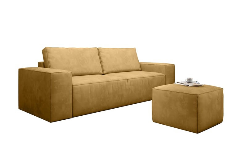 Kamli Sovesofa 3-seters med Oppbevaring - Gul - Møbler - Sofaer - Sovesofaer - 3 seters sovesofa