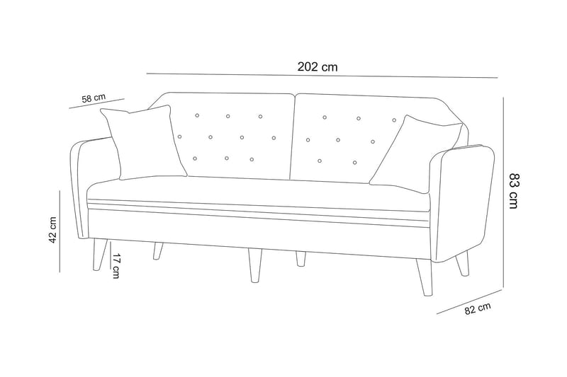 Keena Rektangulær Sovesofa 82x202 cm i Stoff - Grå - Møbler - Sofaer - Sovesofaer - 3 seters sovesofa