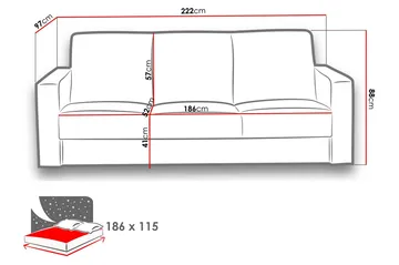 Kolder Sovesofa 222x97x88 cm - Møbler - Sofaer - Sovesofaer - 3 seters sovesofa