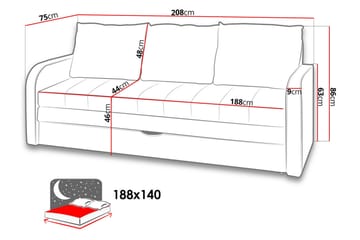 Lido Sovesofa 208x75x86 cm - Grå - Møbler - Sofaer - Sovesofaer - 3 seters sovesofa