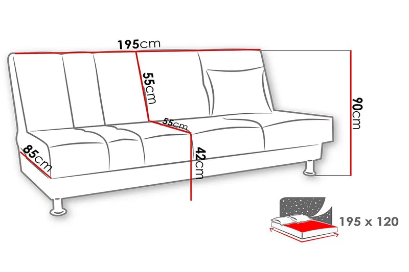 Lisa Sovesofa 195x85x90 cm - Møbler - Sofaer - Sovesofaer - 3 seters sovesofa