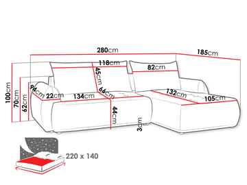 3-seters sovesofa med divan BUENO Cruz 15 Høyrevendt - Mørk beige - Møbler - Sofaer - Sovesofaer - Langsgående sovesofa
