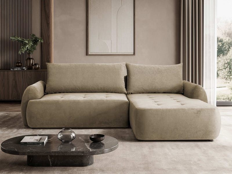 3-seters sovesofa med divan BUENO Cruz 15 Høyrevendt - Mørk beige - Møbler - Sofaer - Sovesofaer - Langsgående sovesofa