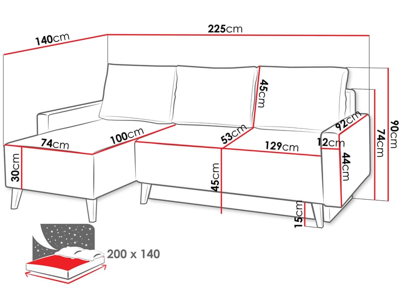 3-seters sovesofa med divan OVIEDO Verita 03 - Beige - Møbler - Sofaer - Sovesofaer - Hjørnesovesofa