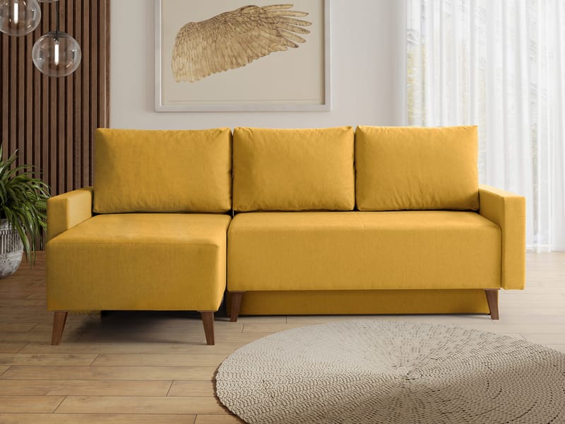 3-seters sovesofa med divan OVIEDO Verita 53 - Gul - Møbler - Sofaer - Sovesofaer - Hjørnesovesofa