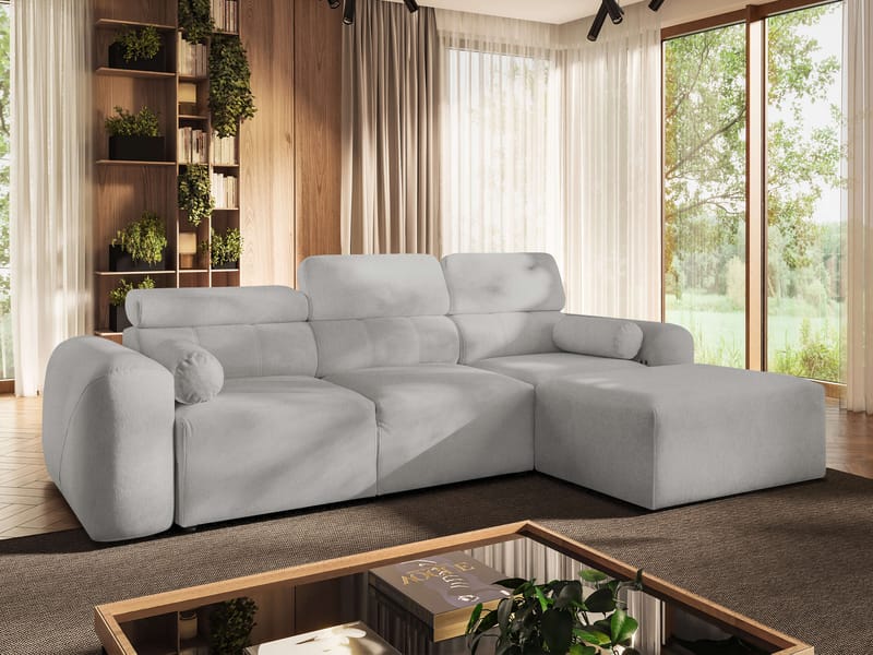 3-seters sovesofa med divan VOLARE Velo 633 Høyrevendt - Lysegrå - Møbler - Sofaer - Sovesofaer - Hjørnesovesofa