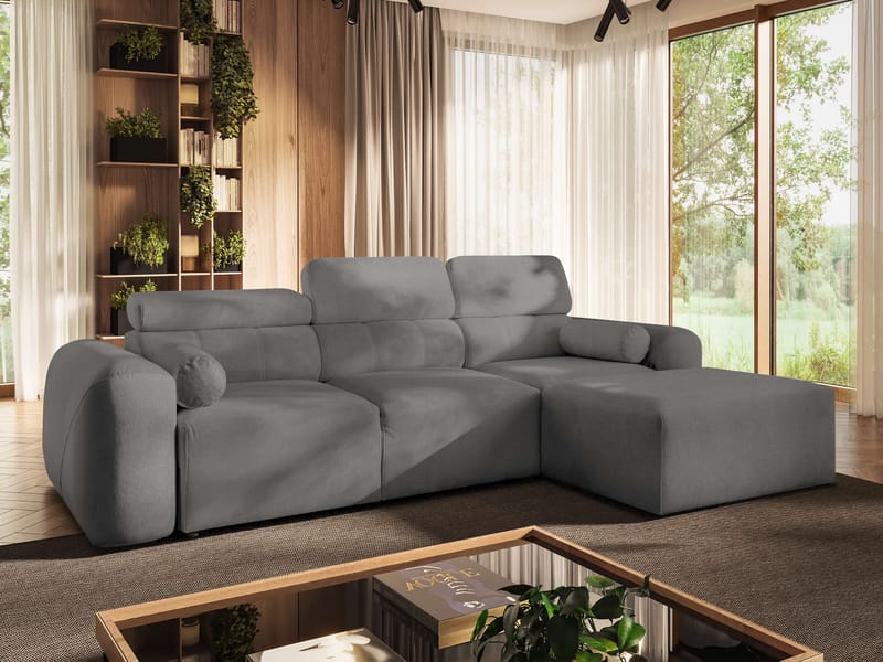 3-seters sovesofa med divan VOLARE Velo 635 Høyrevendt - Mellomgrå - Møbler - Sofaer - Sovesofaer - Hjørnesovesofa