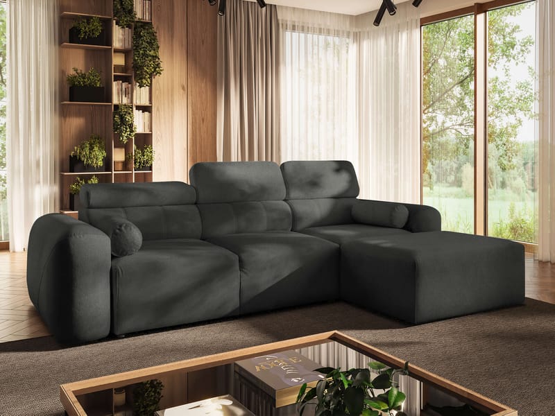 3-seters sovesofa med divan VOLARE Velo 636 Høyrevendt - Mørkegrå - Møbler - Sofaer - Sovesofaer - Hjørnesovesofa
