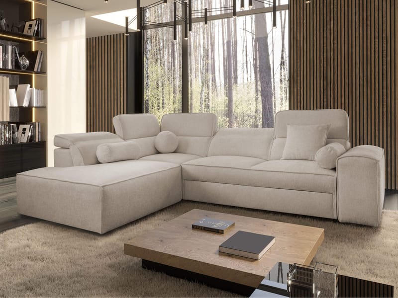 3-seters sovesofa med sjeselong VITO Velo 623 Venstrevendt - beige - Møbler - Sofaer - Sovesofaer - Hjørnesovesofa