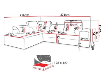 3-seters sovesofa med sjeselong VITO Velo 636 Venstrevendt - svart - Møbler - Sofaer - Sovesofaer - Hjørnesovesofa