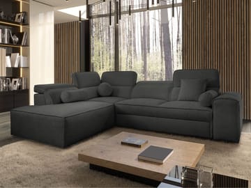 3-seters sovesofa med sjeselong VITO Velo 636 Venstrevendt - svart - Møbler - Sofaer - Sovesofaer - Hjørnesovesofa