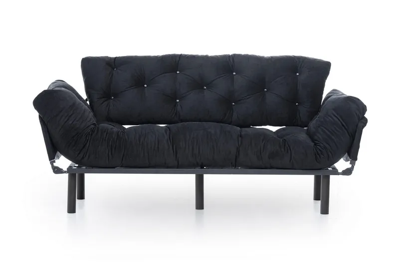 Mezonzo 3-seter Sovesofa Utfellbar 70x225 cm i Stoff, Svart
