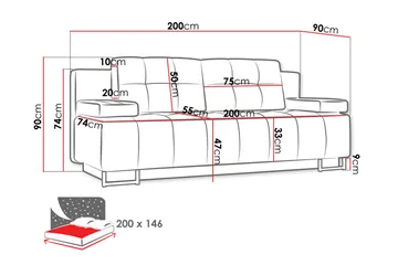 Morenia 3-seter Sammenleggbar Sovesofa 146x200 cm med Oppbevaring i Stoff - Blå - Møbler - Sofaer - Sovesofaer - 3 seters sovesofa