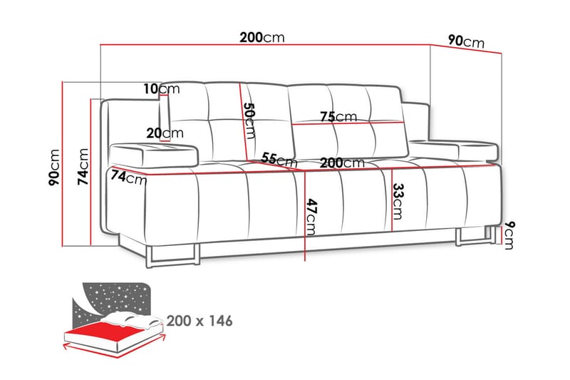 Morenia 3-seter Sammenleggbar Sovesofa 146x200 cm med Oppbevaring i Stoff - Blå - Møbler - Sofaer - Sovesofaer - 3 seters sovesofa
