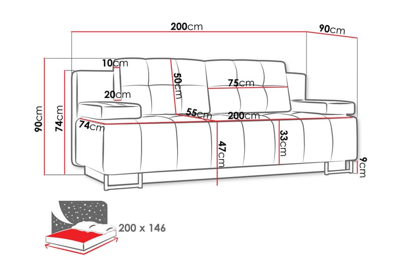 Morenia 3-seter Sovesofa - Grå - Møbler - Sofaer - Sovesofaer - 3 seters sovesofa