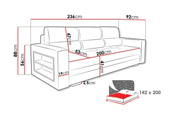 Nemo Sovesofa 236x92x88 cm - Møbler - Sofaer - Sovesofaer - 3 seters sovesofa